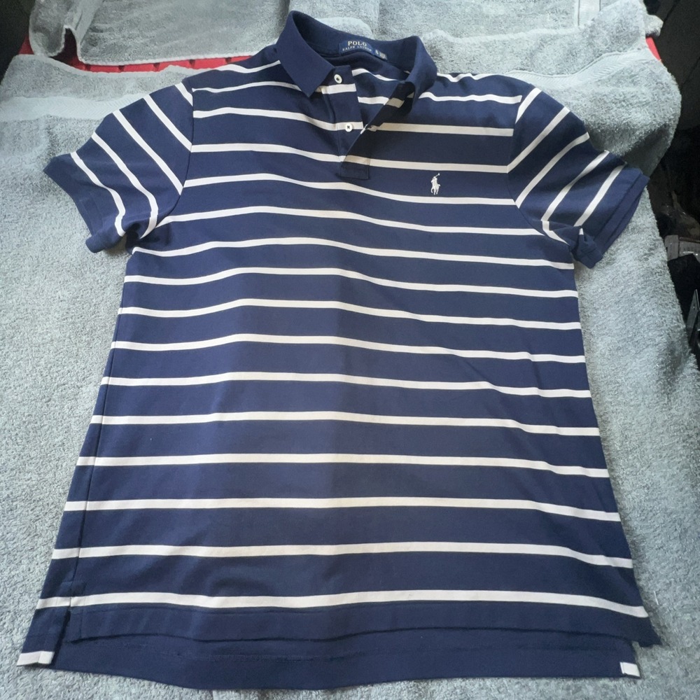 Polo Golf Ralph Lauren Men XL  Blue Gray Striped Shirt‎ Short Sleeve Pima Cotton